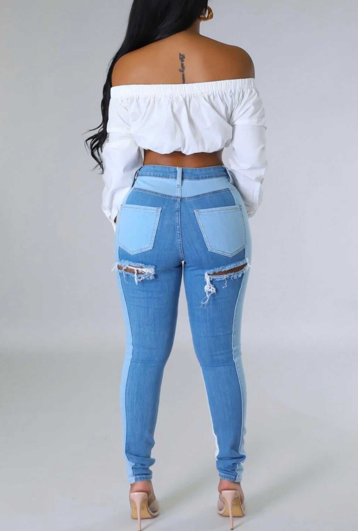 Color Block Denim Skinny Jeans - She Rare