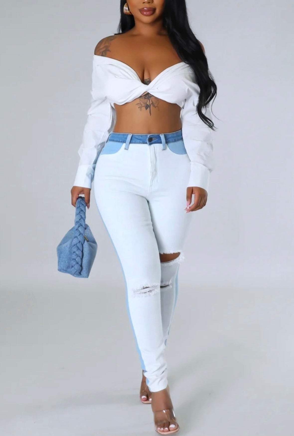 Color Block Denim Skinny Jeans - She Rare