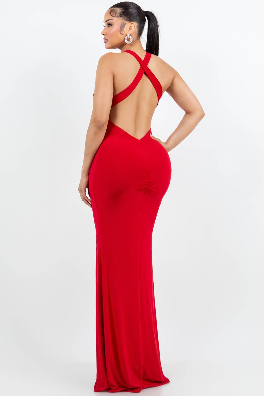 Cross Back Bodycon Maxi Dress - She Rare