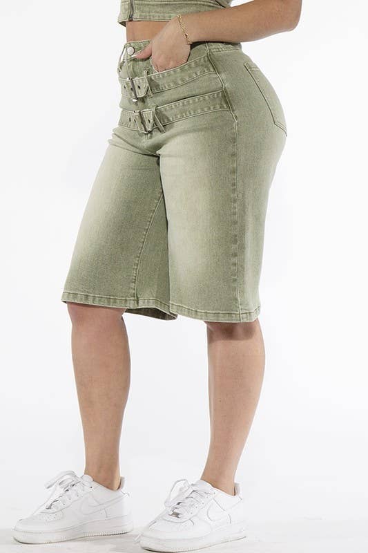 Sage Denim Cargo Shorts - She Rare
