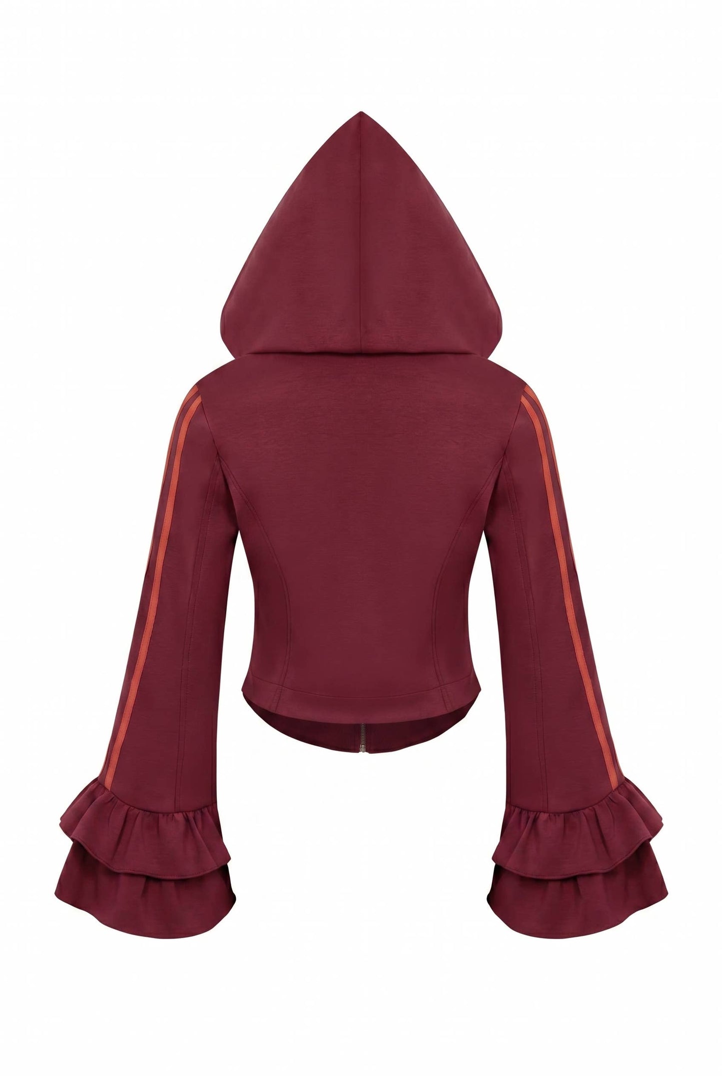 Burgundy Ruffle Two-Piece Set - ruffle bell-sleeve jacket, back view