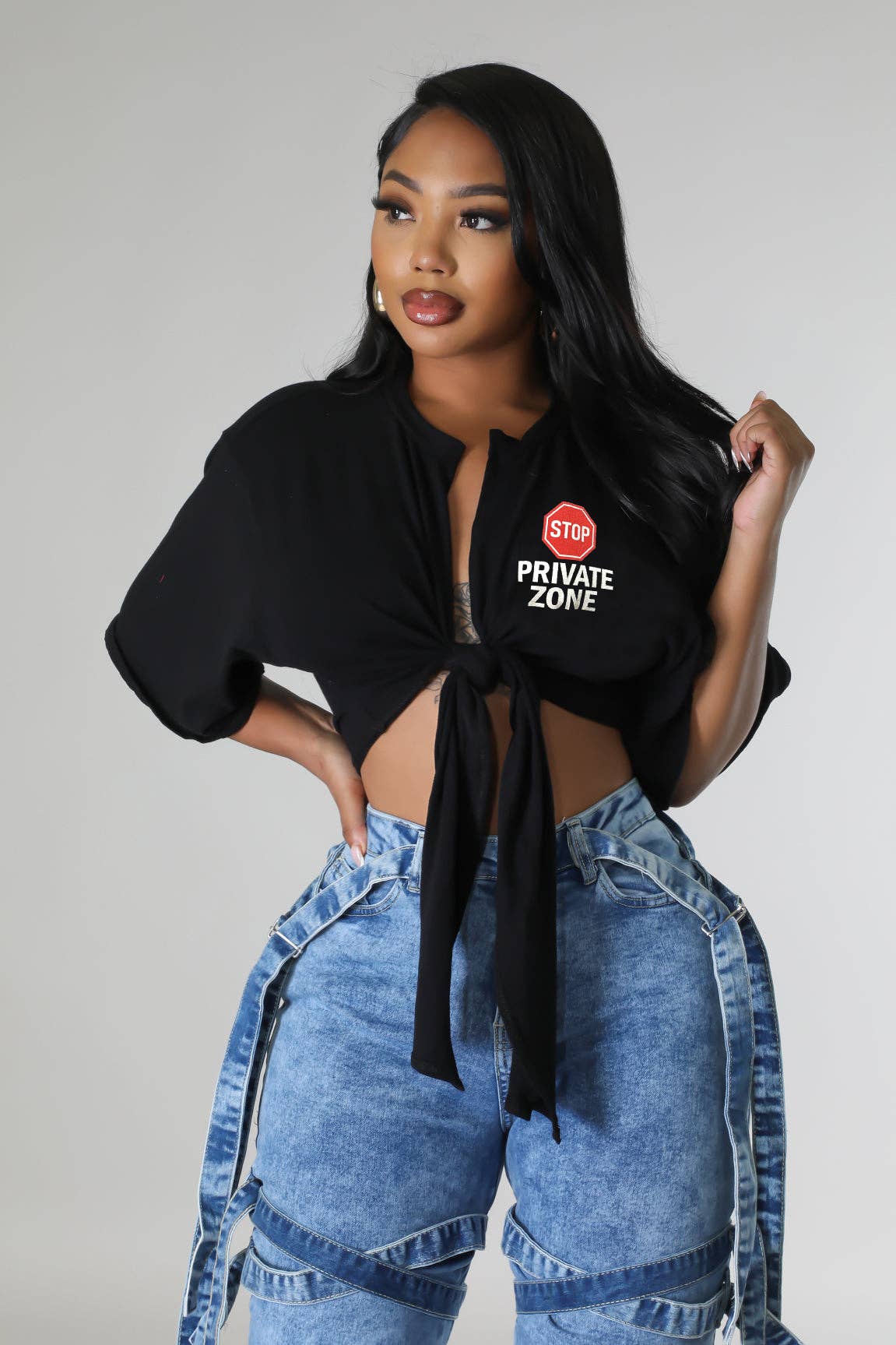 PRIVATE ZONE TIE FRONT CROP - She Rare