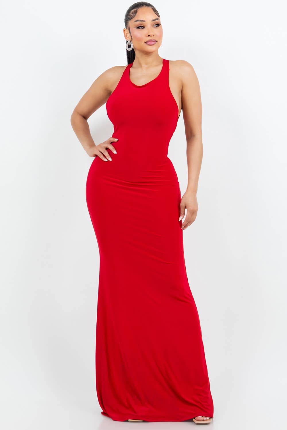 Cross Back Bodycon Maxi Dress - She Rare