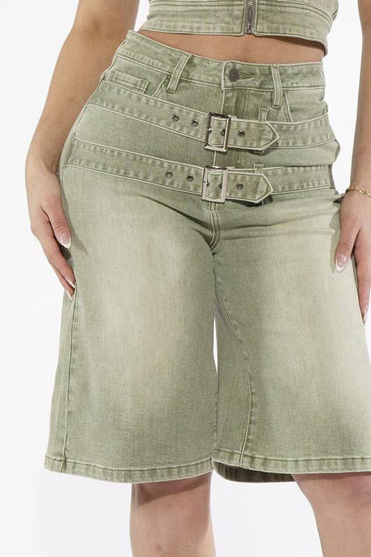 Sage Denim Cargo Shorts - She Rare