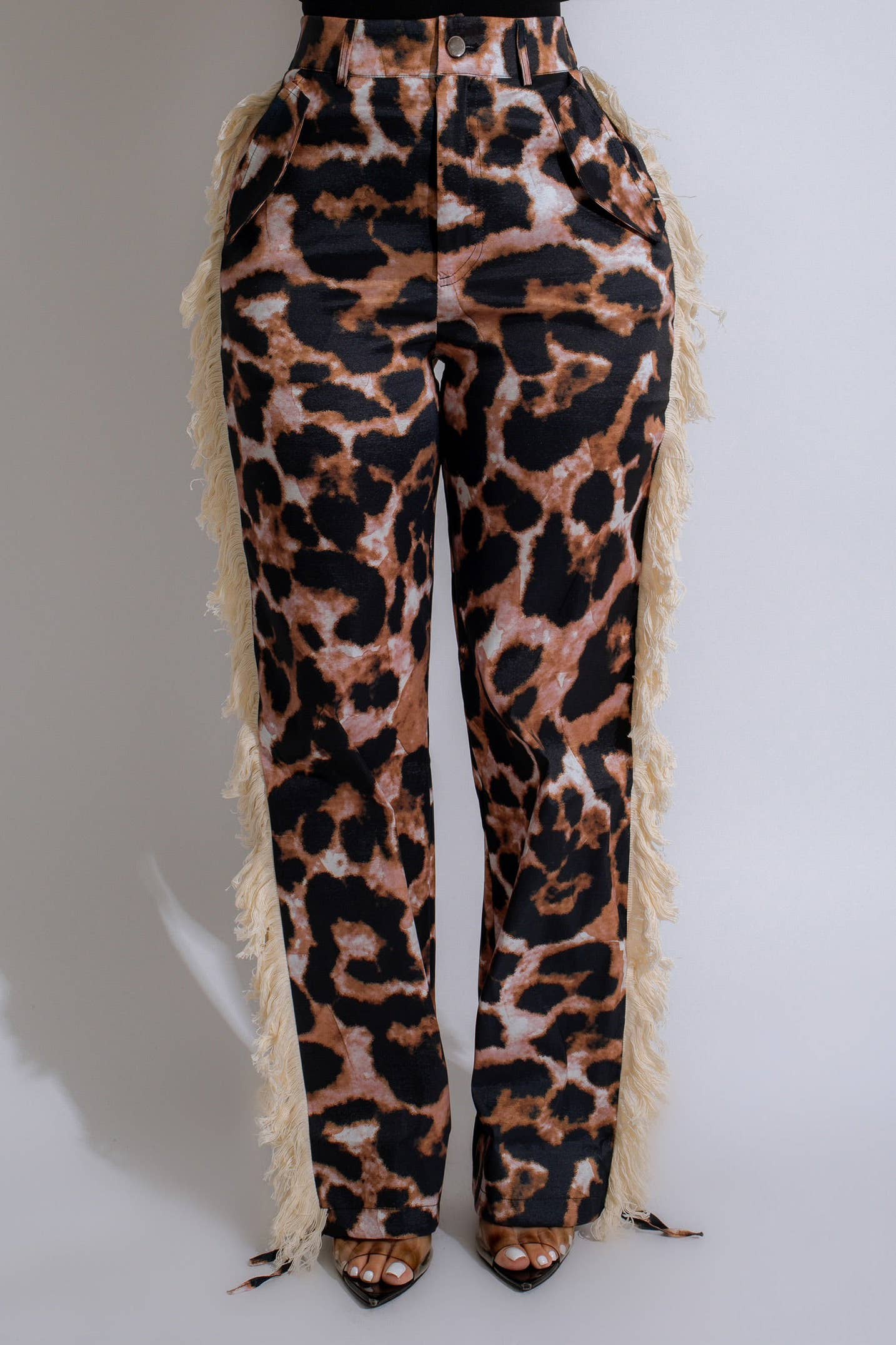 Leopard Print Fringe Pants - She Rare