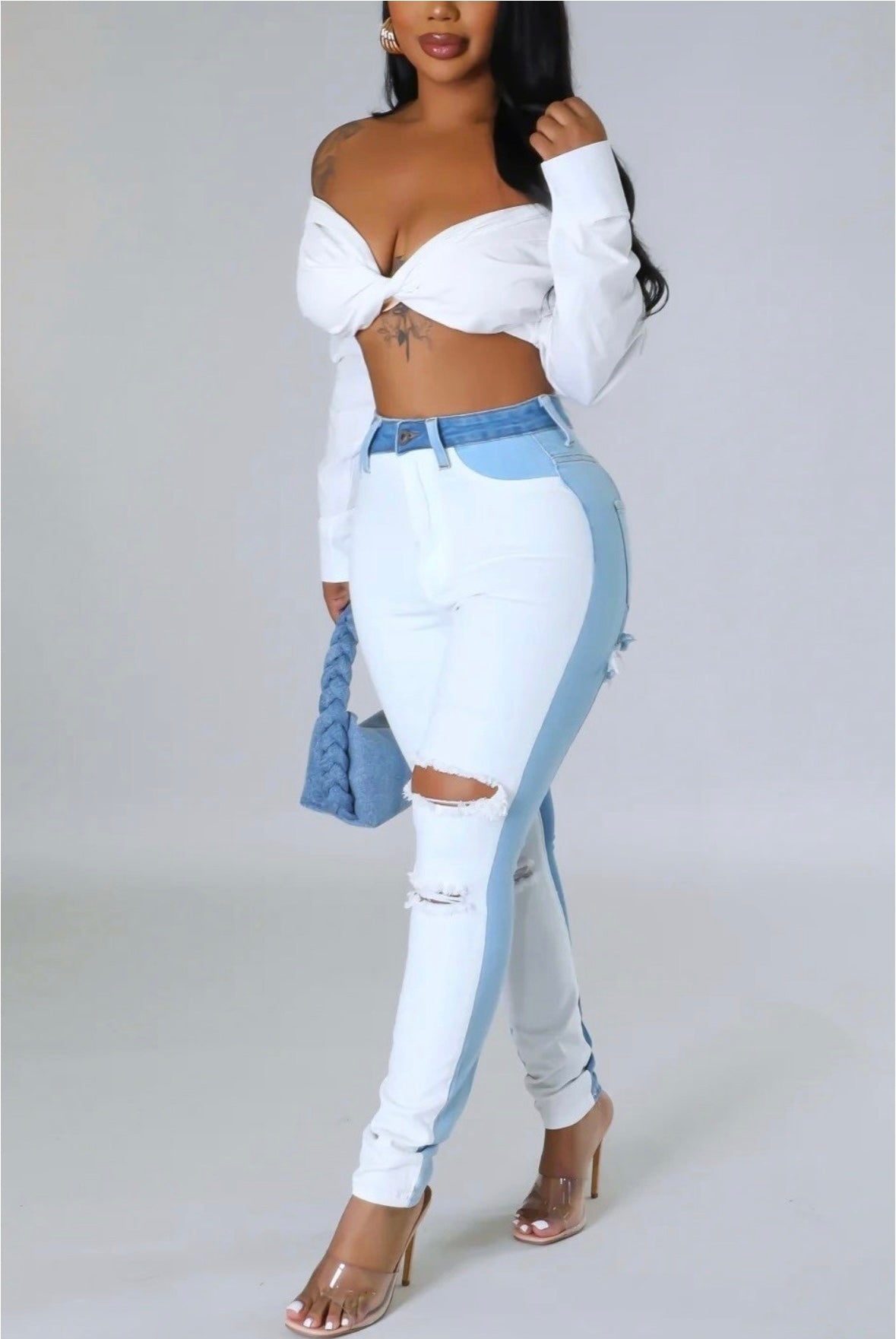Color Block Denim Skinny Jeans - She Rare