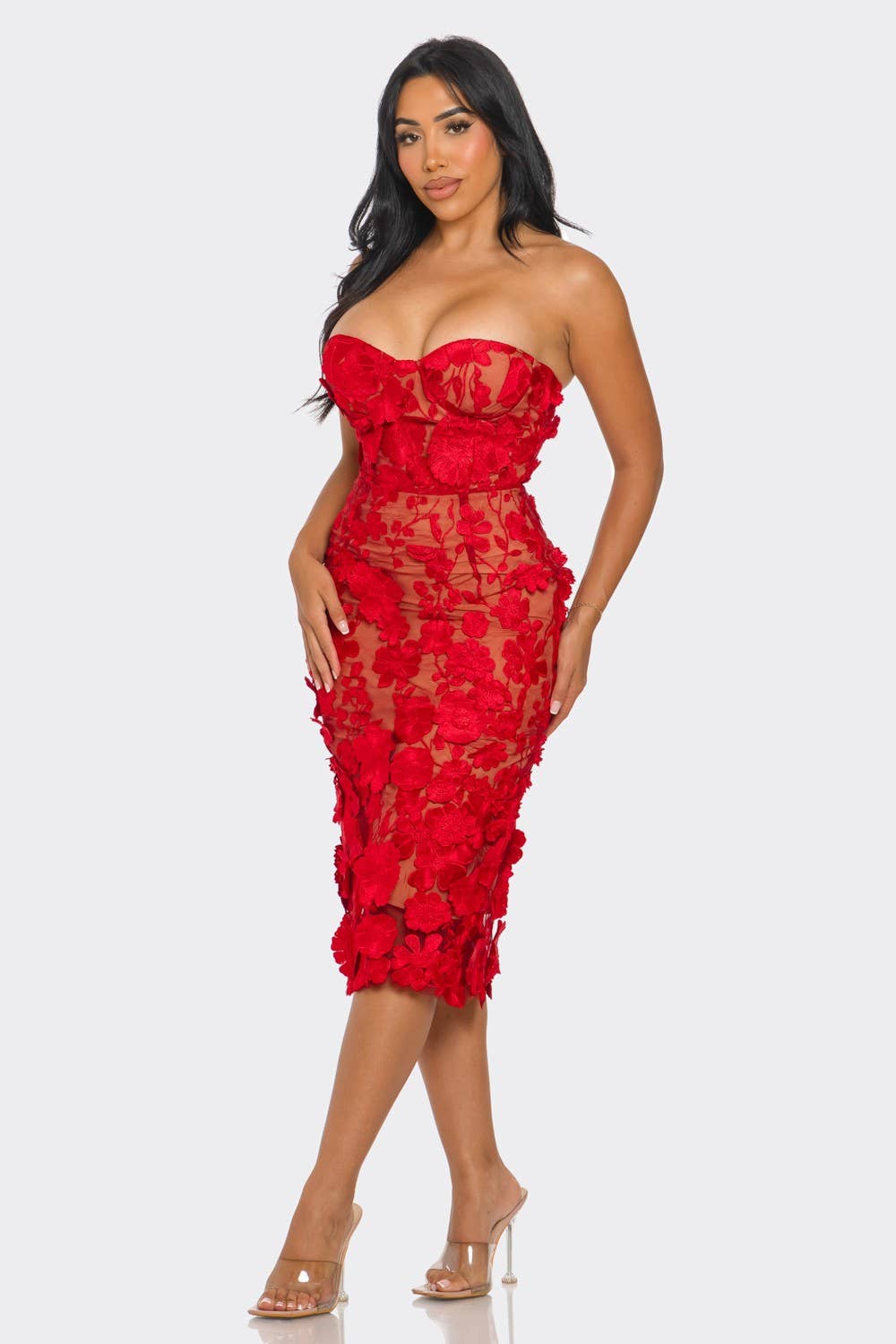 Scarlet Belle 3D Floral Midi Dress - She Rare