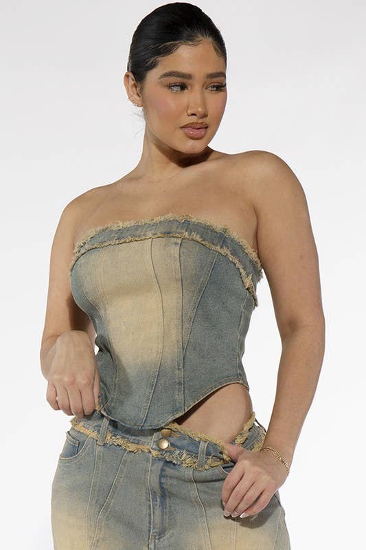 Vintage Fringed Denim Tube Top - She Rare