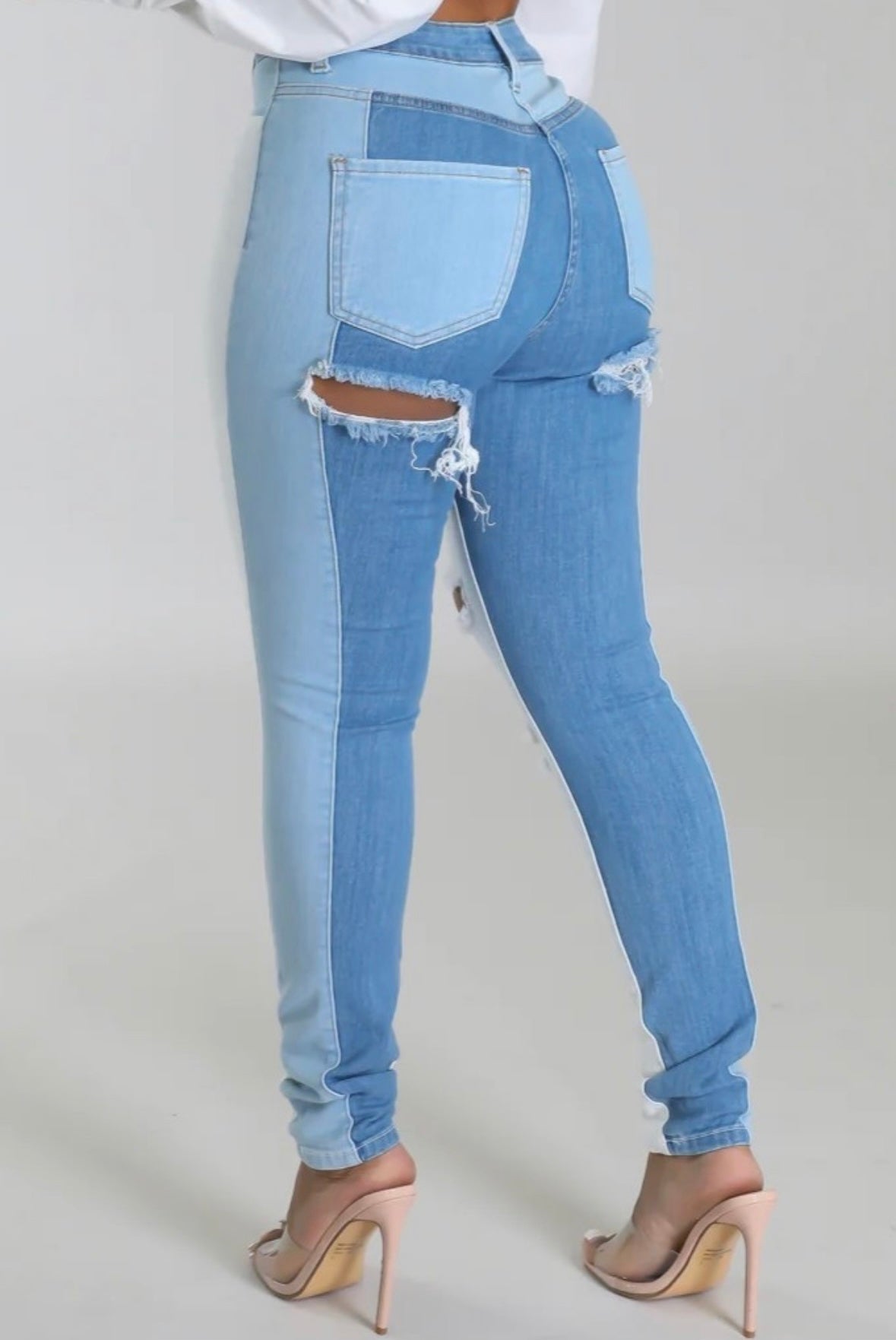 Color Block Denim Skinny Jeans - She Rare