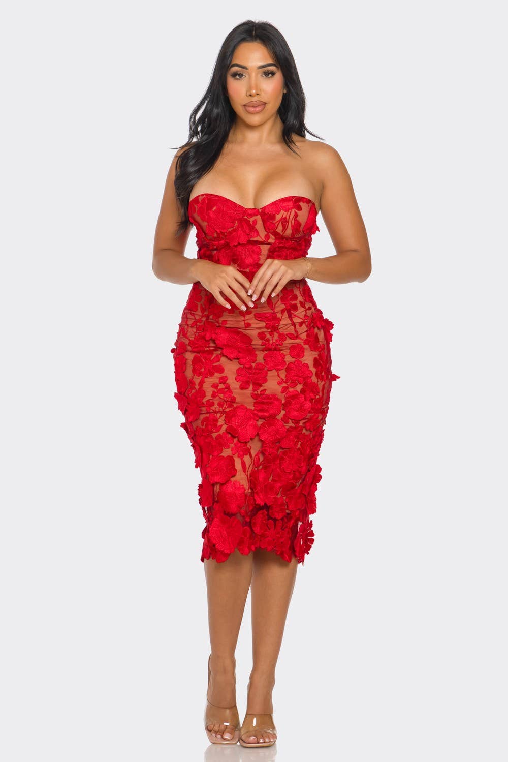 Scarlet Belle 3D Floral Midi Dress - She Rare