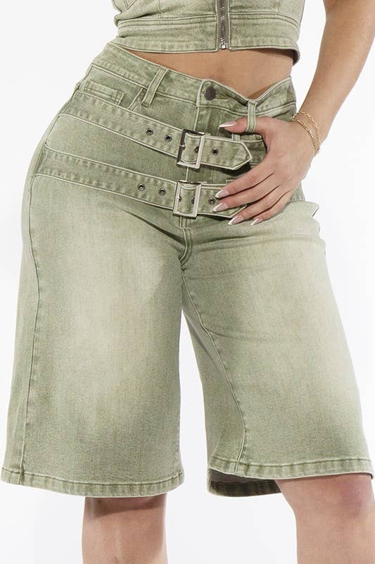 Sage Denim Cargo Shorts - She Rare