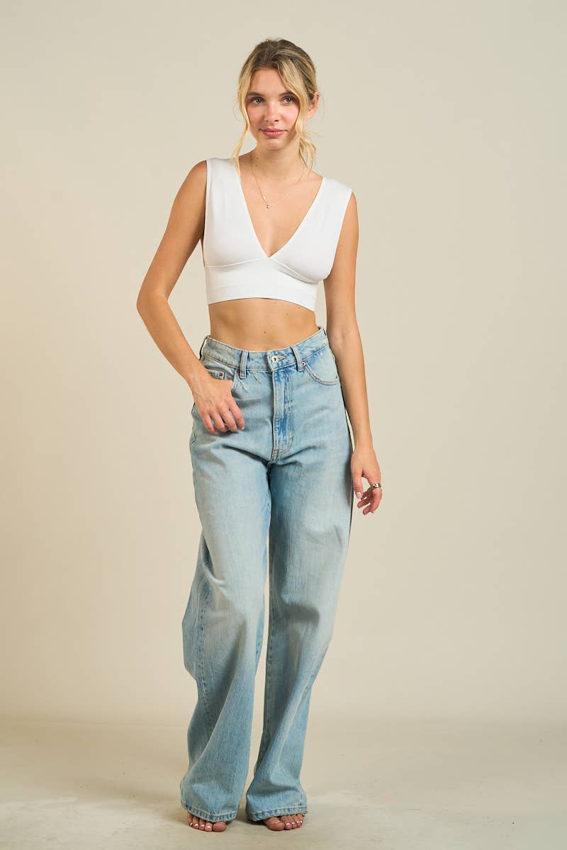 Bare Back Ribbed Deep V Crop Top