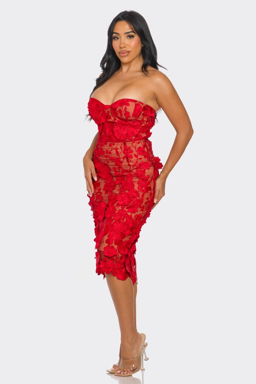 Scarlet Belle 3D Floral Midi Dress - She Rare