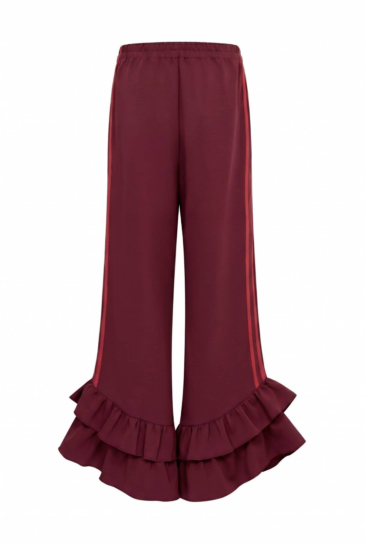 Burgundy Ruffle Two-Piece Set - ruffle hem pants, back view