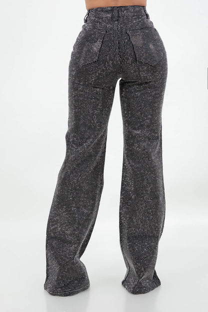 Rhinestone Flare Denim Jeans - She Rare Boutique
