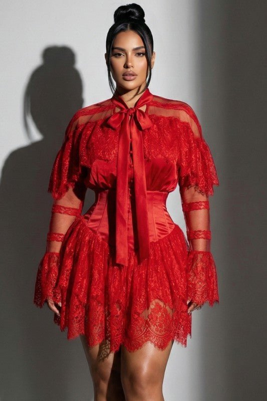 Scarlet Allure Lace Mini Dress - She Rare Boutique