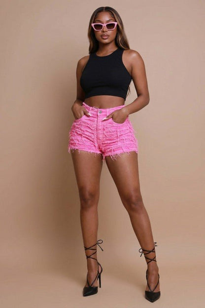 Pink Pressure Destroyed Shorts - She Rare Boutique