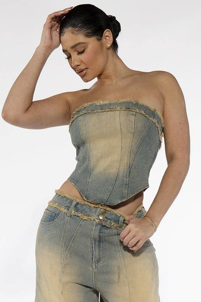 Vintage Fringed Denim Tube Top - She Rare