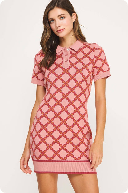 Chain Link Sweater Polo Mini Dress - SHE RARE