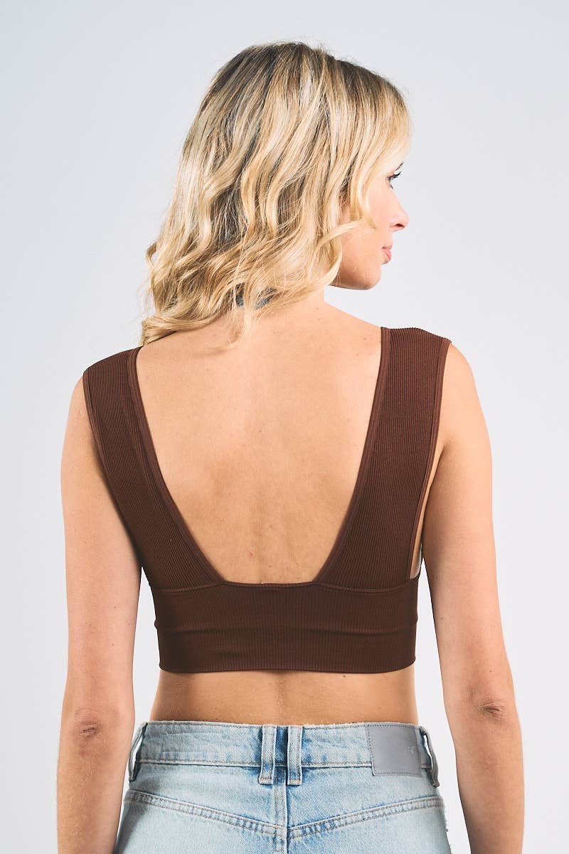 Bare Back Ribbed Deep V Crop Top