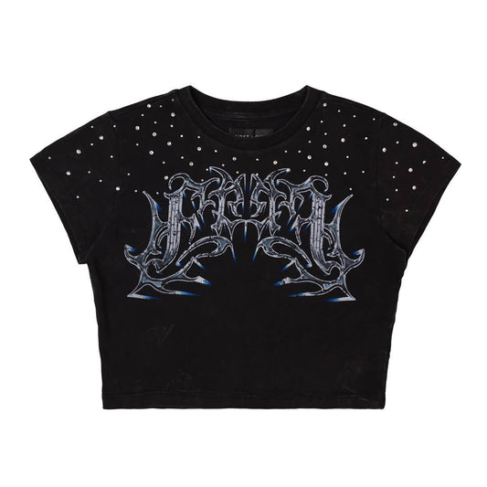 Rhinestone Washed Baby Tee - She Rare Boutique