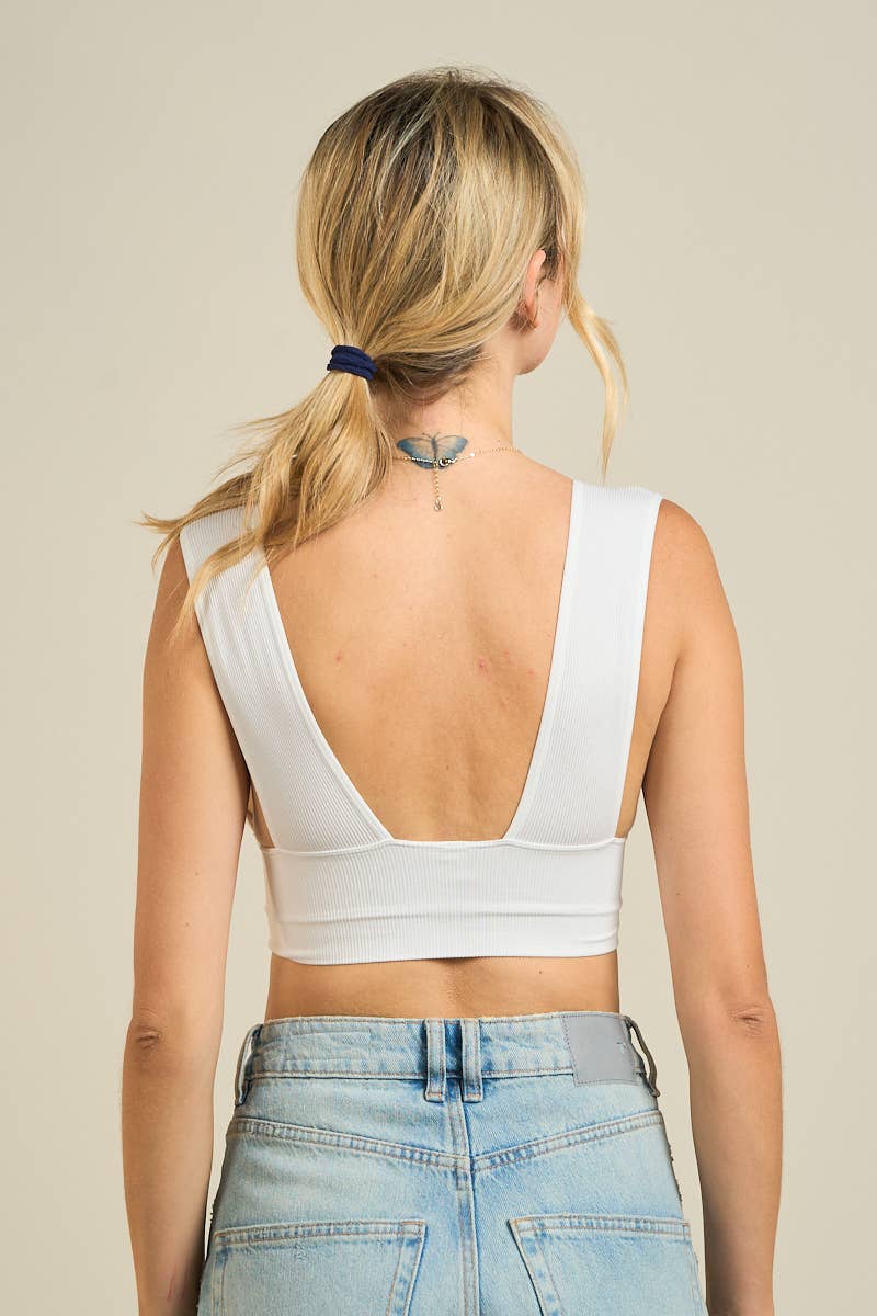 Bare Back Ribbed Deep V Crop Top