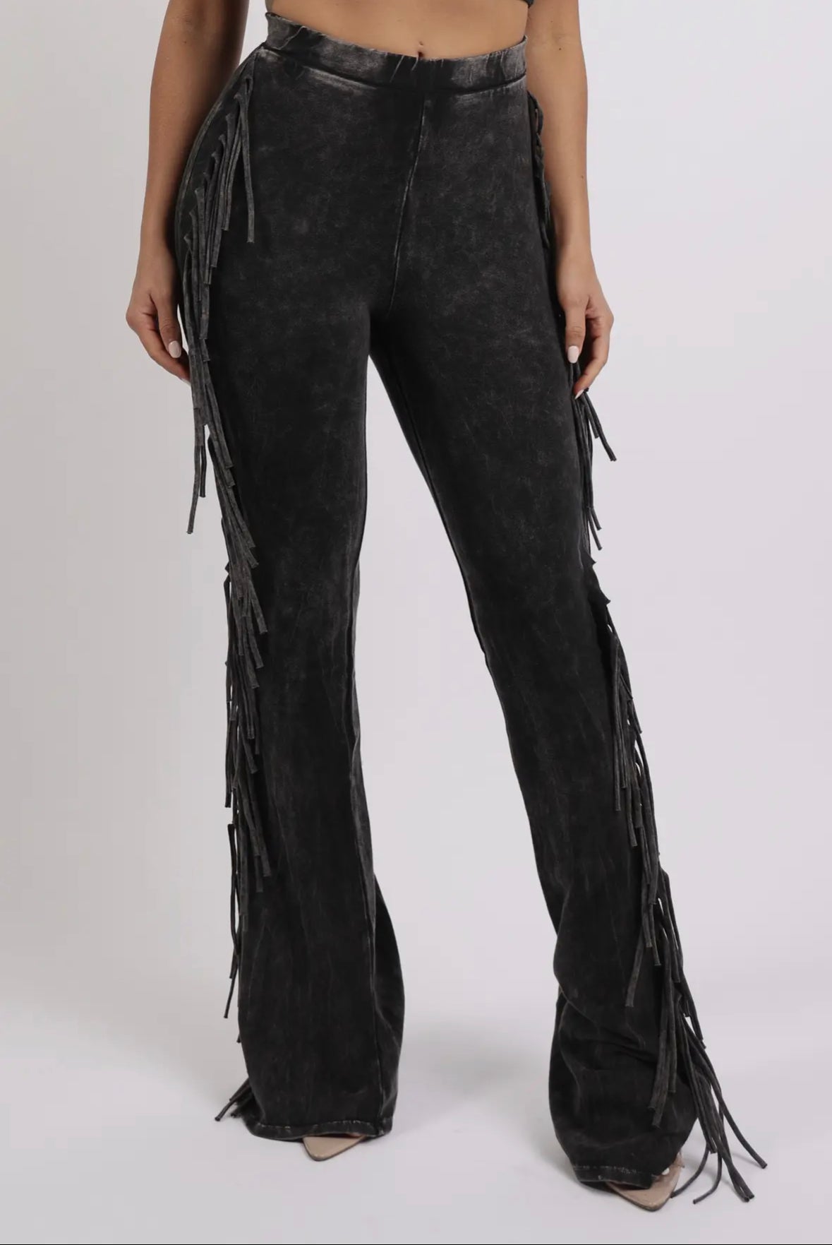 Black Fringe Detailed Pants