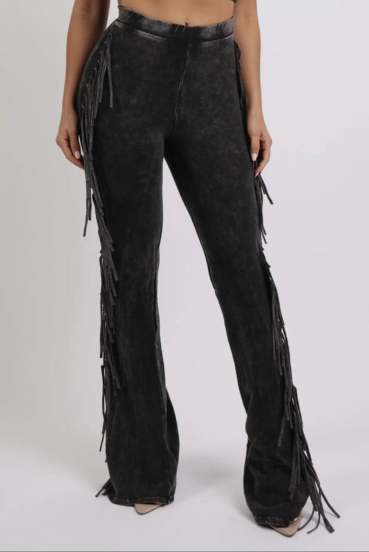 Black Fringe Detailed Pants