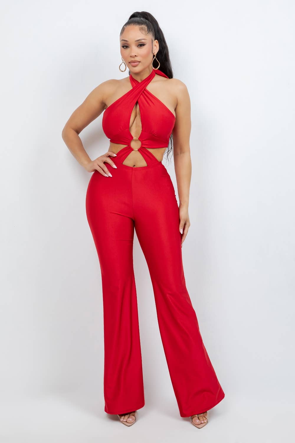 Red Alert Halter Jumpsuit - She Rare Boutique