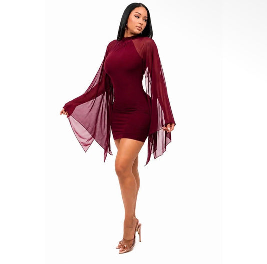 Cape Mini Dress - She Rare Boutique