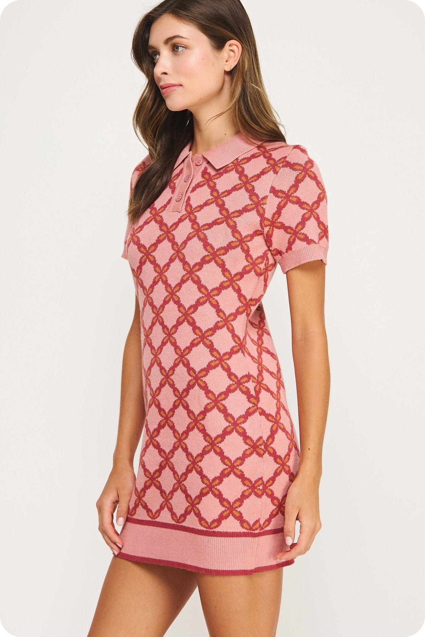 Chain Link Sweater Polo Mini Dress - SHE RARE