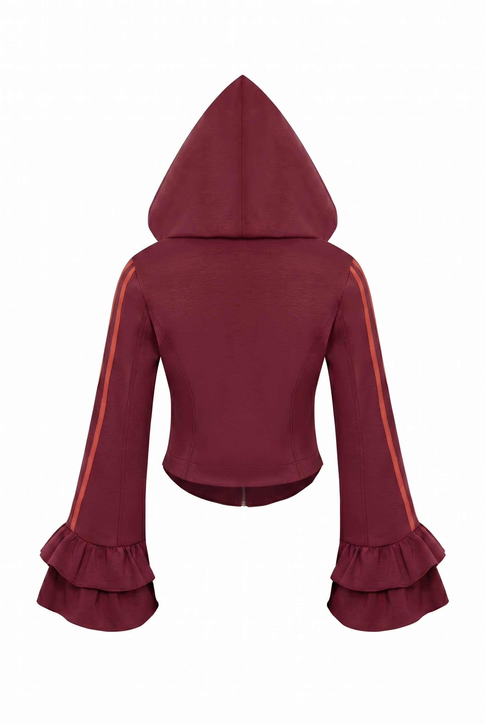 Burgundy Ruffle Two-Piece Set - ruffle bell-sleeve jacket, back view