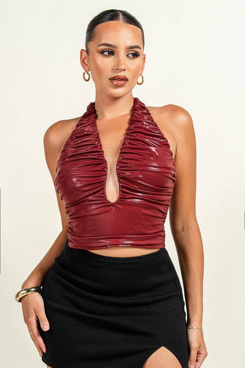 Risk Factor Halter Top Burgundy - She Rare Boutique