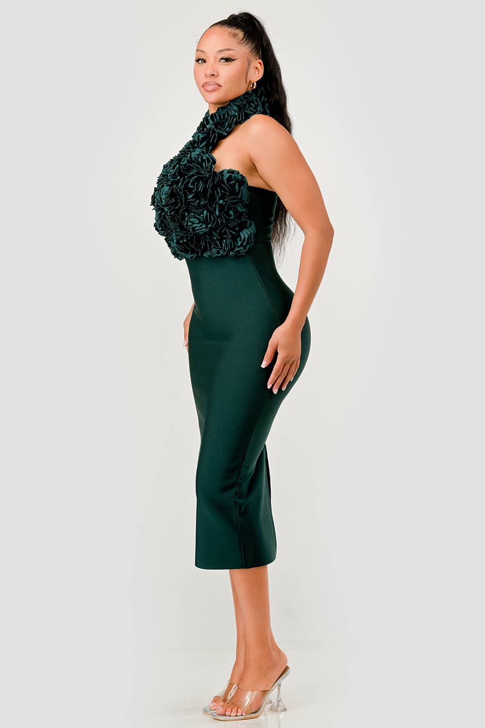 Rose Appliqué Halter Midi Dress - She Rare Boutique