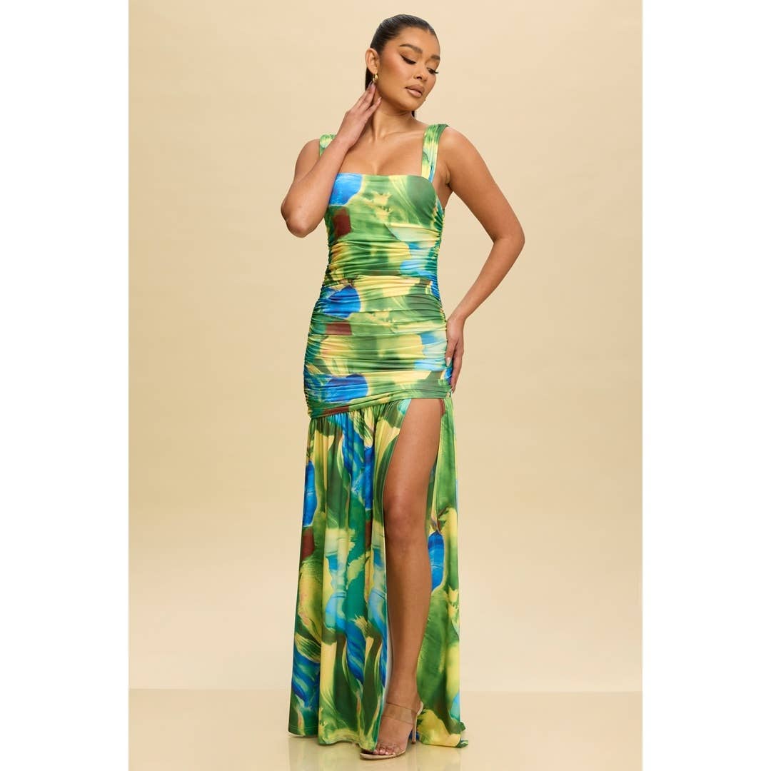 Lush Escape Ruched Maxi Dress - She Rare