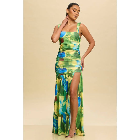Lush Escape Ruched Maxi Dress - She Rare