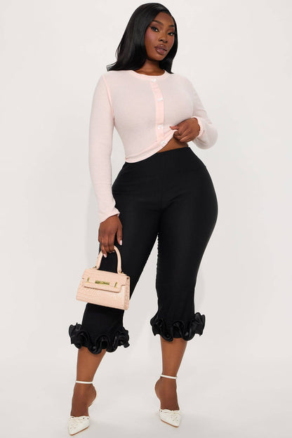Ruffle Hem Capri Pants - She Rare