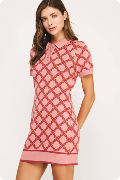 Chain Link Sweater Polo Mini Dress - SHE RARE