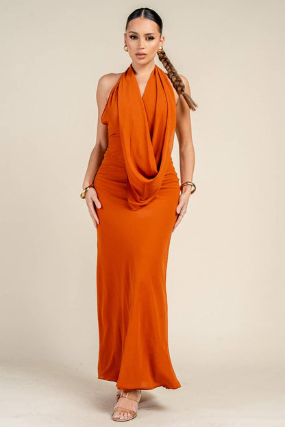 Halter Drape Maxi Dress - She Rare Boutique