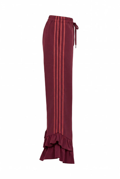 Burgundy Ruffle Two-Piece Set - ruffle hem pants, detail view