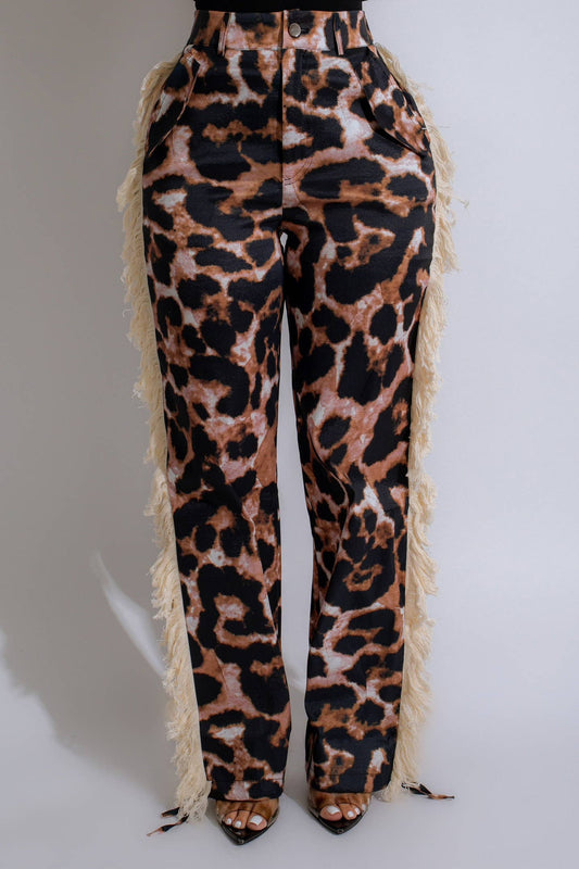 Leopard Print Fringe Pants - She Rare