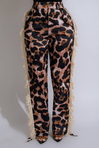 Leopard Print Fringe Pants - She Rare