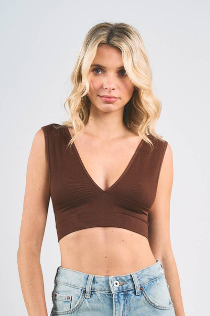 Bare Back Ribbed Deep V Crop Top
