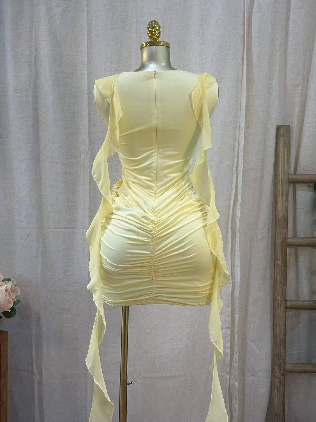 Limoncello Ruched Mini Dress - She Rare Boutique