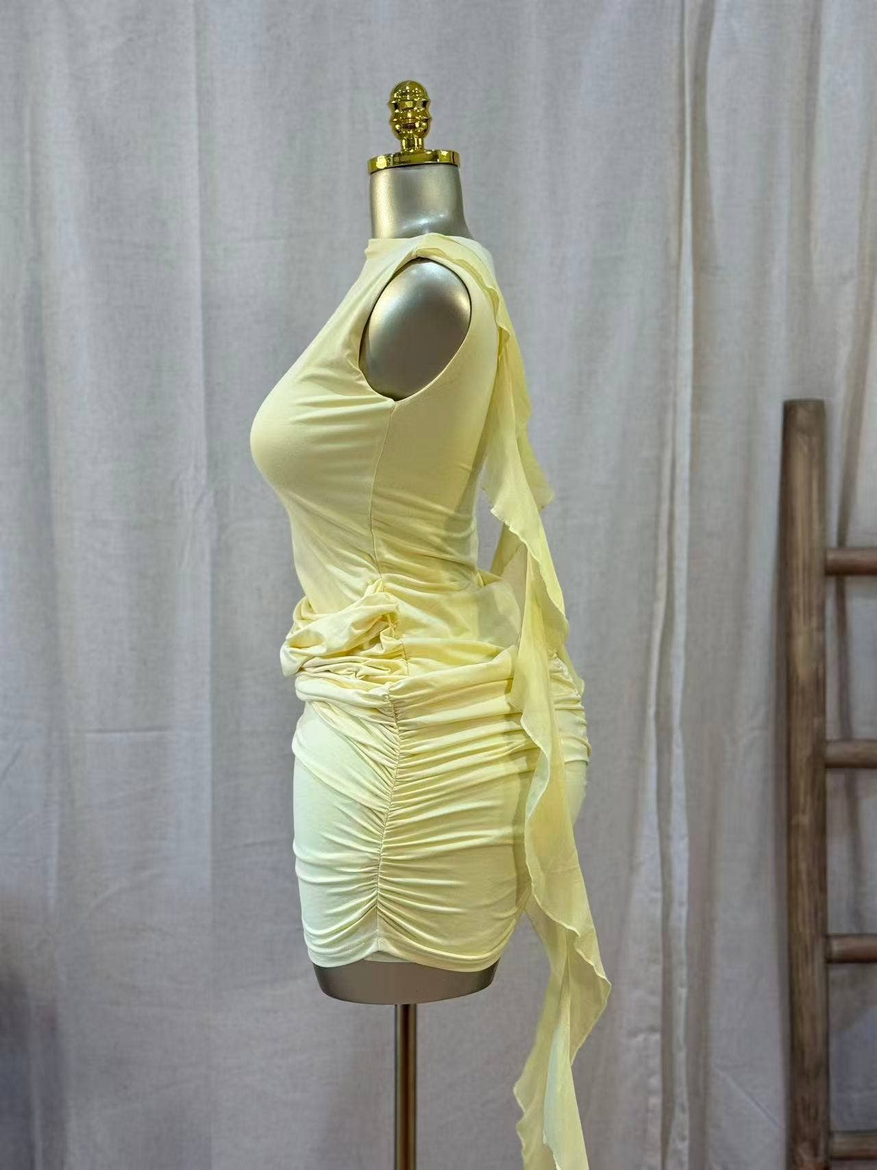 Limoncello Ruched Mini Dress - She Rare Boutique