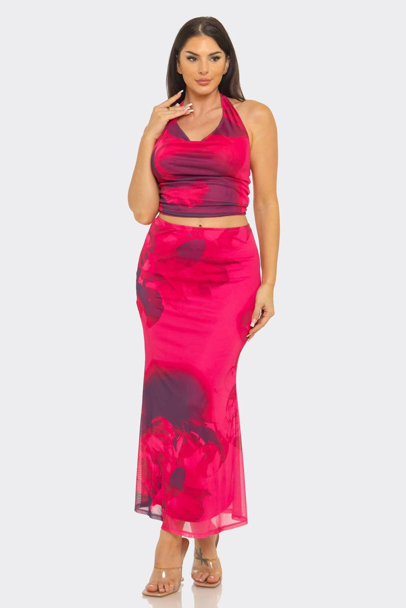 Rose Bloom Mesh Skirt Set - She Rare Boutique