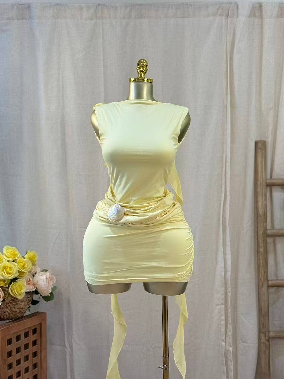 Limoncello Ruched Mini Dress - She Rare Boutique