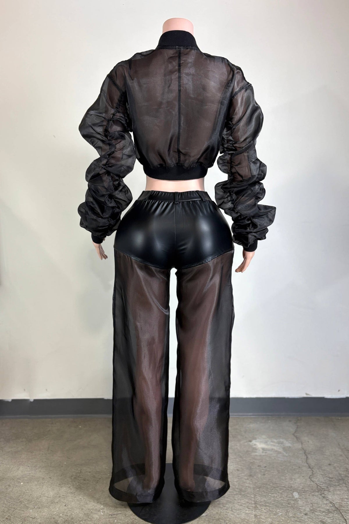 Back view of the After Dark Black Organza Pant Set
