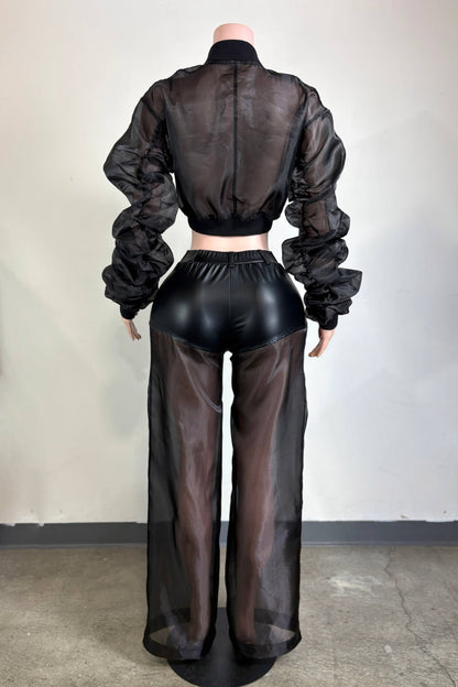 Back view of the After Dark Black Organza Pant Set