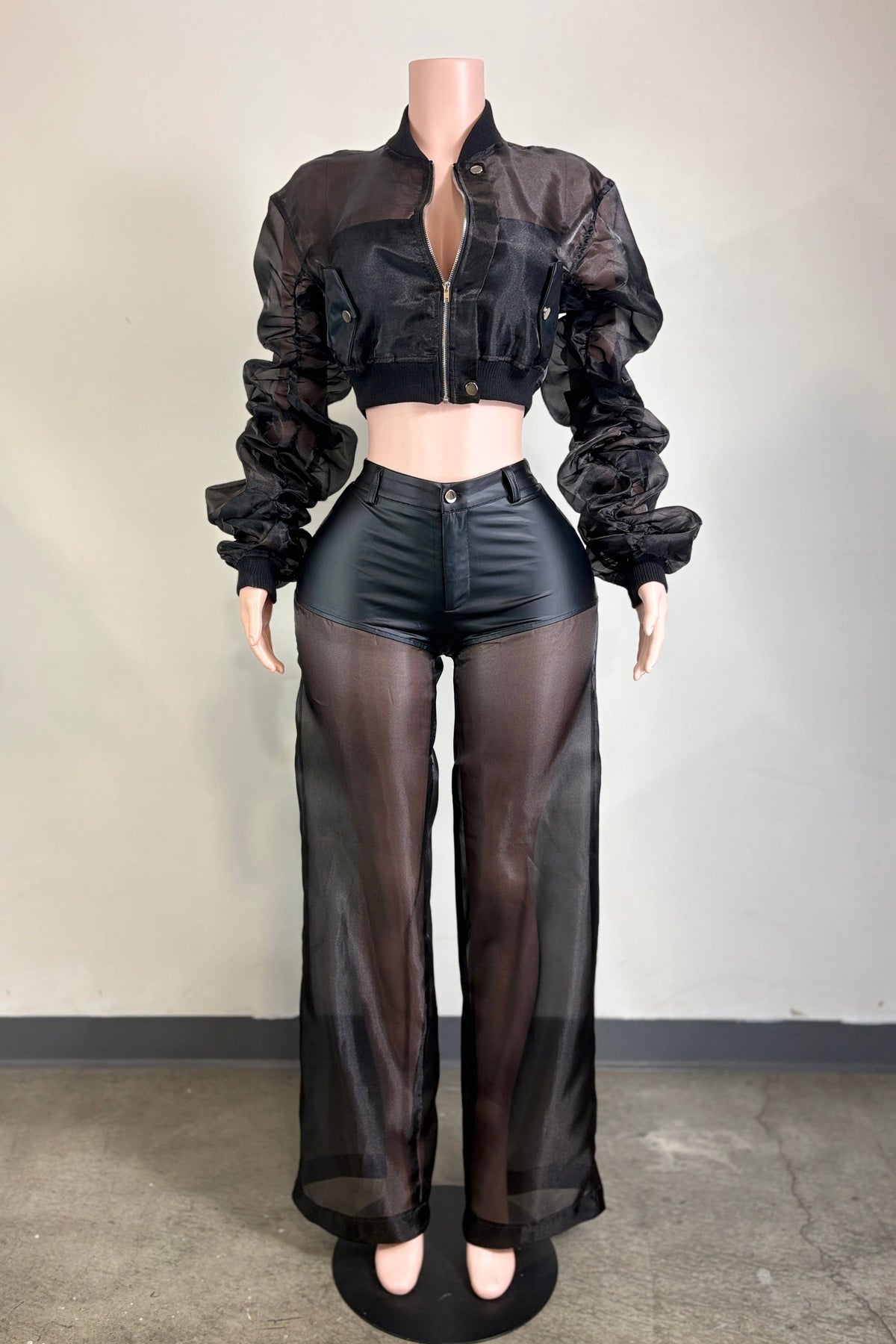 Front view of the After Dark Black Organza Pant Set